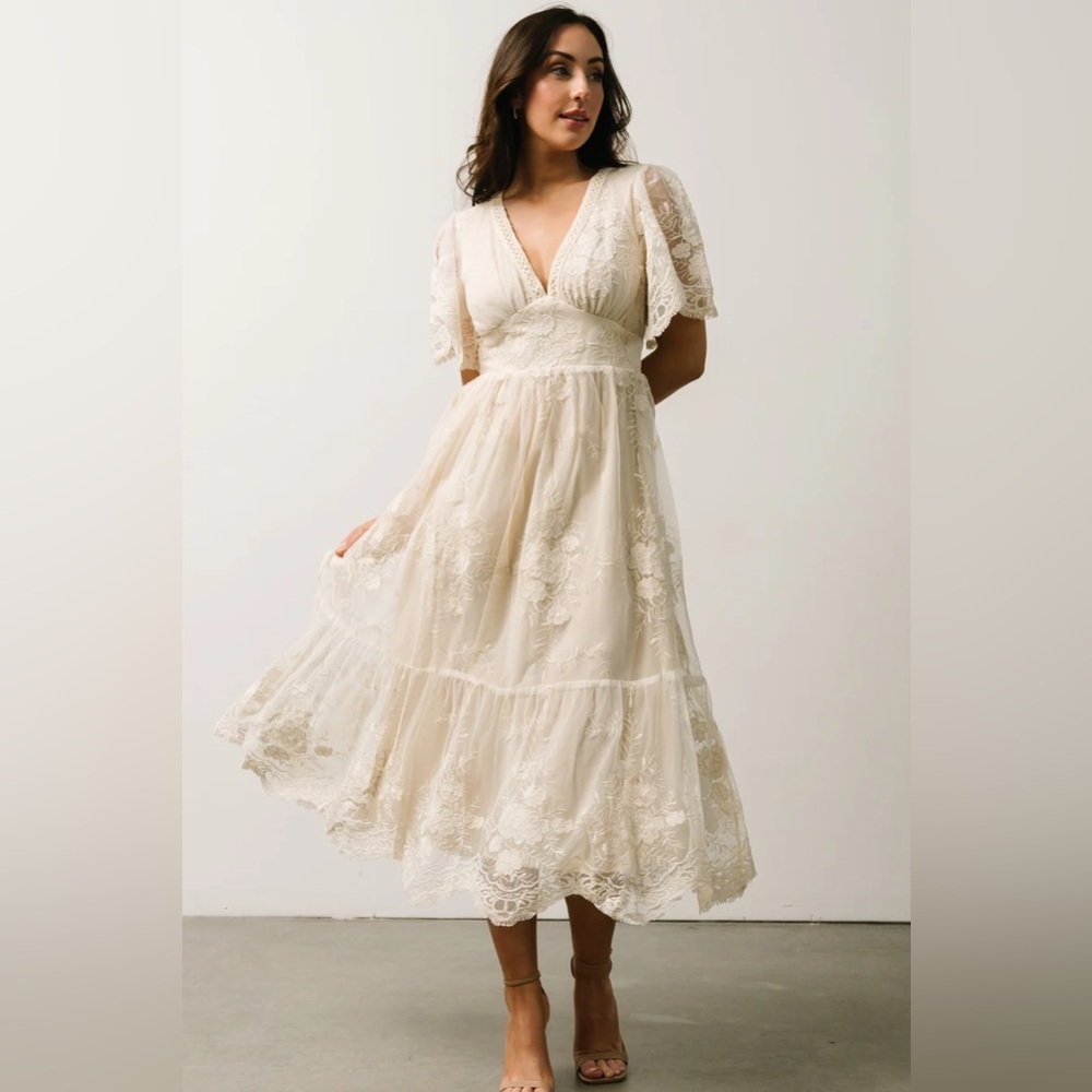Baltic Born Clarisa Lace Midi Dress, Vintage Cream, Size Large